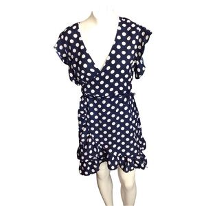 Elegant Navy Polka Dot Mini Babydoll Dress Size small